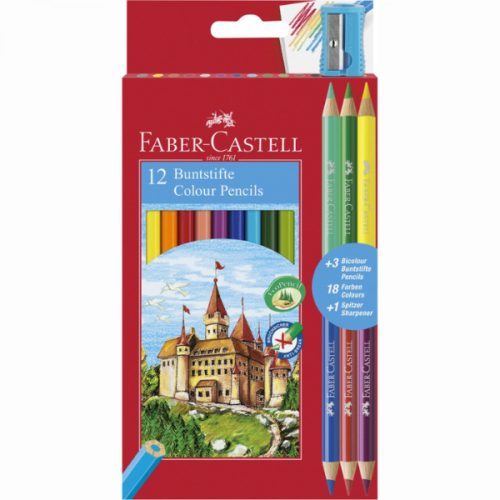 Faber-Castell színes ceruza 12db + 3db kétszínű ceruza