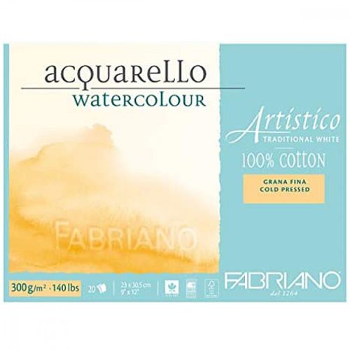 Fabriano Artistico 100% pamut akvarell tömb 300g/m2, 20 lap  - 23x30,5cm - hidegen préselt