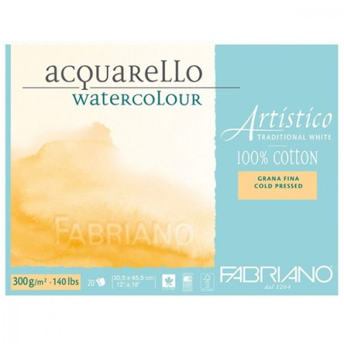 Fabriano Artistico 100% pamut akvarell tömb 300g/m2, 20 lap - 30,5x45,5cm - hidegen préselt