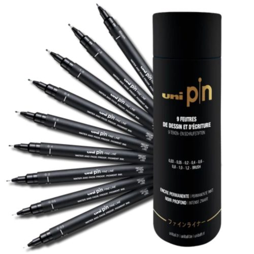 UNI PIN rajzmarker készlet Tube - 9 db fekete