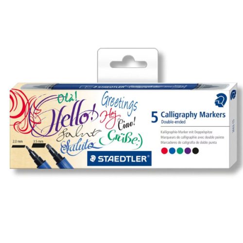 Kalligrafikus marker készlet, kétvégű, STAEDTLER "Calligraph duo 3002" - 5 szín