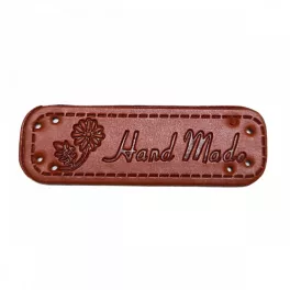   Címke "hand made" felirattal, virág 5*1,5cm (bőr utánzat)
