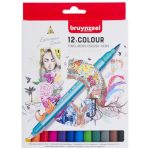 Bruynzeel kétvégű filctoll tűfilc/ecsetfilc készlet - 12 szín