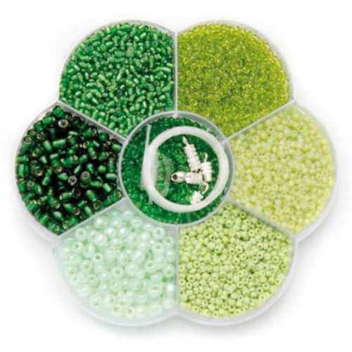 Gyöngykészlet - üveggyöngy válogatás, zöld mix