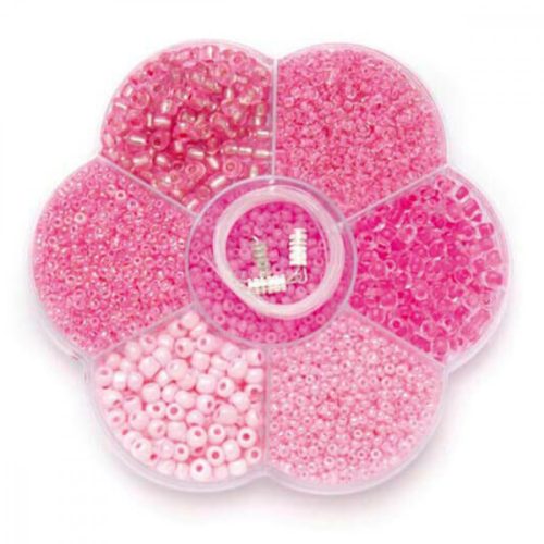 Gyöngykészlet - üveggyöngy válogatás, pink mix