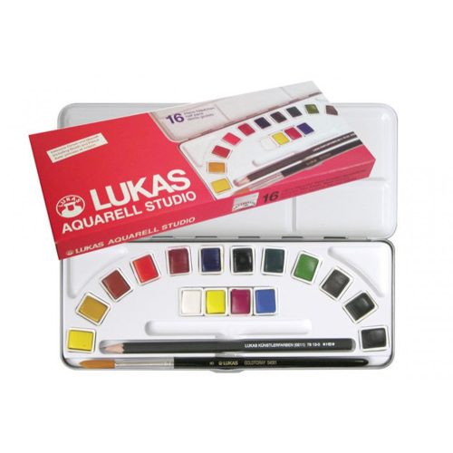 Lukas Studio akvarell szett, 16x1/2 szilke fém tárolóval + 1 db HB ceruza, 1db ecset