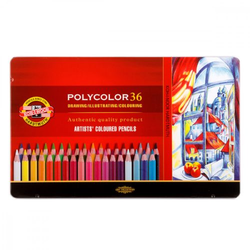 Koh-I-Noor 3825 Polycolor hatszögletű színes ceruza készlet fémdobozban - 36 szín