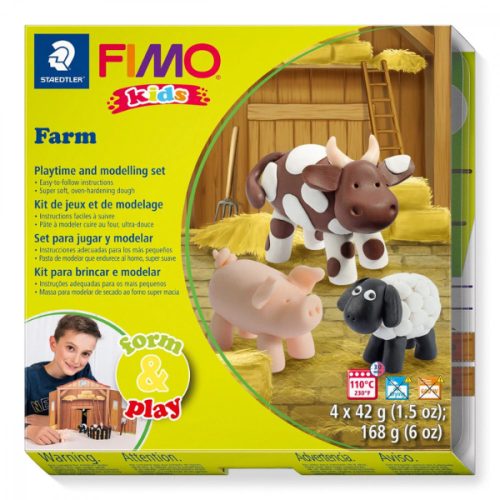Gyurmakészlet, Fimo Kids, 4x42g, farm