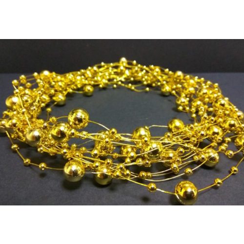 Gyöngyfüzér különféle méretű gyöngyök, arany 5,7méter