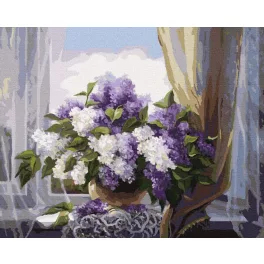   Orgona csokor az ablakban - számfestő keretre feszítve (40x50cm)