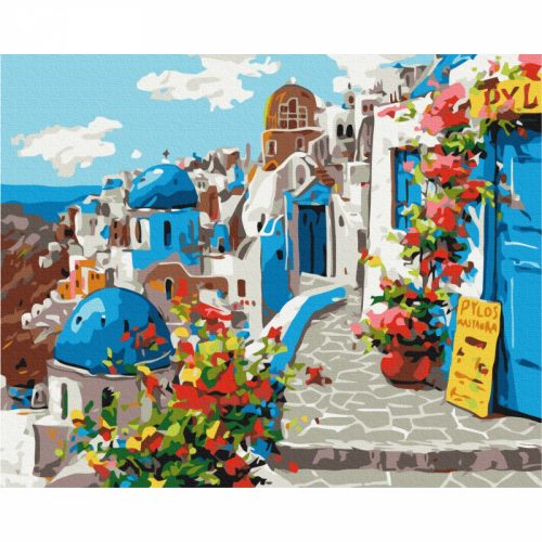 Santorini nyár - számfestő keretre feszítve (40x50cm)