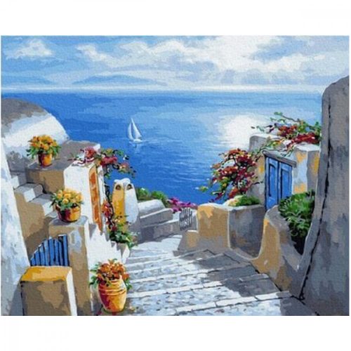 Lépcső a tengerhez (Santorini) - számfestő keretre feszítve (40x50cm)