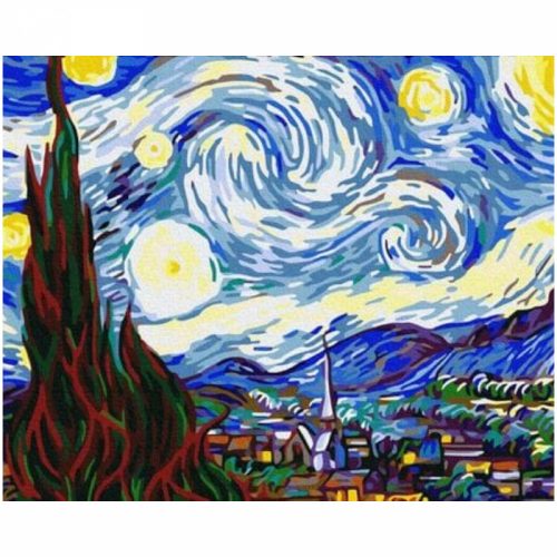 Csillagos éjszaka (Van Gogh) - számfestő keretre feszítve (40x50cm)