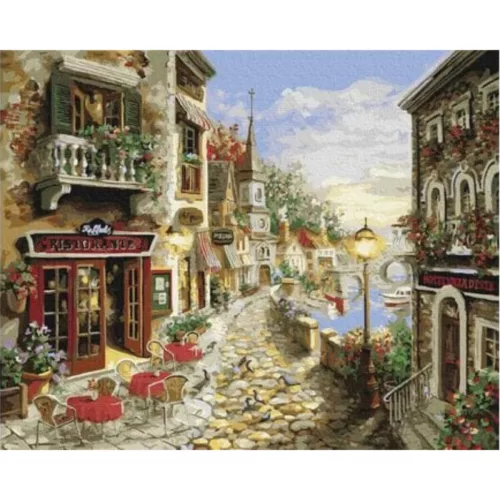 Tengerparti étterem - számfestő keretre feszítve (40x50cm)