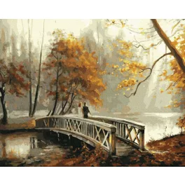   Híd az őszi parkban - számfestő keretre feszítve (40x50cm)