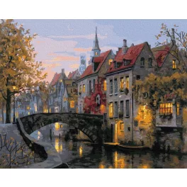   Régi belga utcák, Brugge - számfestő keretre feszítve (40x50cm)