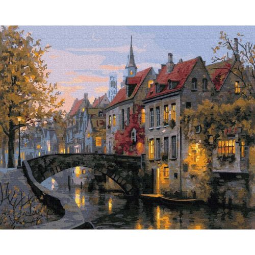 Régi belga utcák, Brugge - számfestő keretre feszítve (40x50cm)