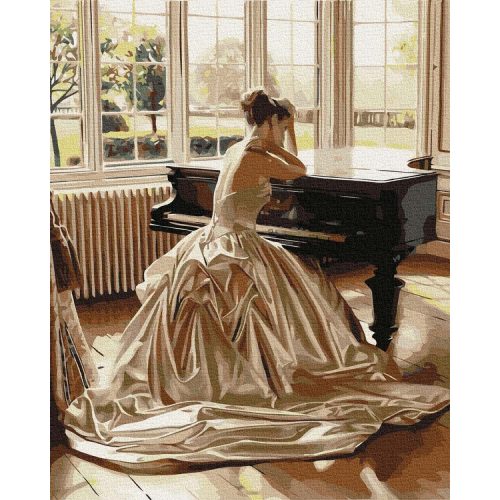 Lány a zongoránál - számfestő keretre feszítve (40x50cm)