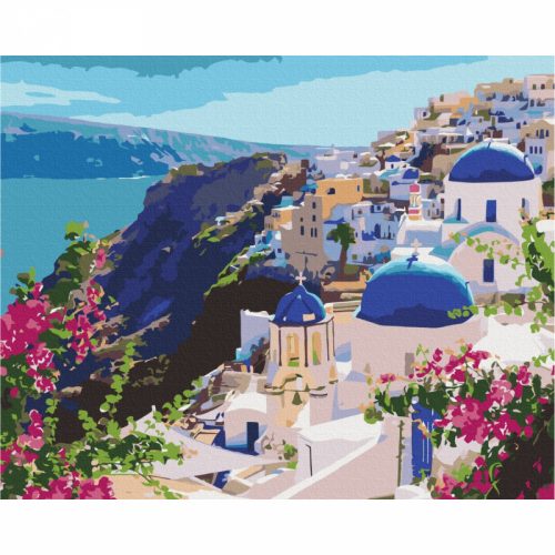 Santorini tájkép - számfestő keretre feszítve (40x50cm)