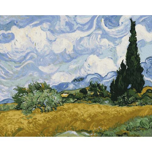 Búzamező ciprusokkal (Van Gogh) - számfestő keretre feszítve (40x50cm)
