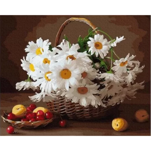Kosár margarétával - számfestő keretre feszítve (40x50cm)