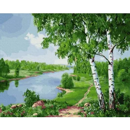   Nyírfák a folyó mellett - számfestő keretre feszítve (40x50cm)
