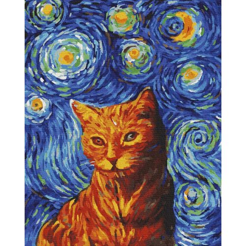 Vörös macska van Gogh stílusban - számfestő keretre feszítve (40x50cm)