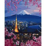 Cseresznyevirágzás a Fuji lábánál - számfestő keretre feszítve (40x50cm)
