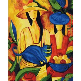 Nő és macska - számfestő keretre feszítve (40x50cm)