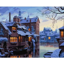   Téli este Bruges-ben - számfestő keretre feszítve (40x50cm)
