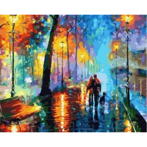 Séta az esőben - számfestő keretre feszítve (40x50cm)
