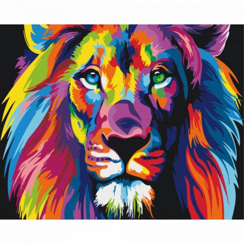 Szivárvány oroszlán - számfestő keretre feszítve (40x50cm)