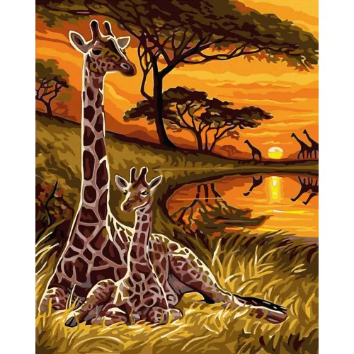Zsiráfok a szavannában - számfestő keretre feszítve (40x50cm)