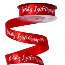   "Boldog Születésnapot!" feliratos szatén szalag, piros 20mmx20m