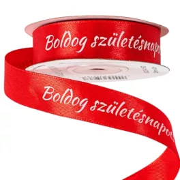   "Boldog Születésnapot!" feliratos szatén szalag, piros 20mmx20m