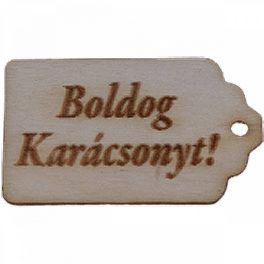   Natúr fa - "Boldog Karácsonyt!" gravírozott scrapbook tábla 4,3x2,8cm