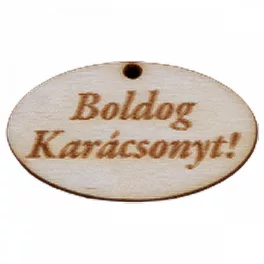   Natúr fa - "Boldog Karácsonyt!" gravírozott ovál tábla 2,5x4cm