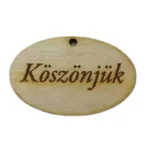 Natúr fa - "Köszönjük" gravírozott ovál tábla 2,5x4cm