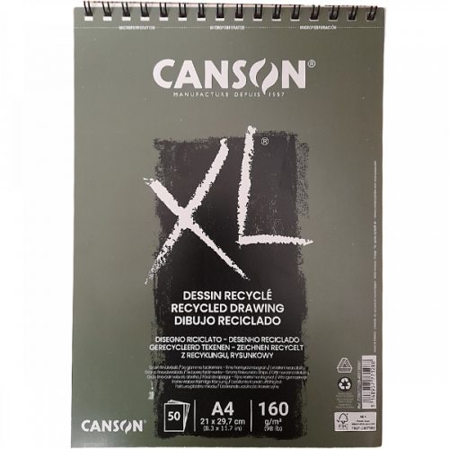 CANSON "XL" RECYCLE, természetes fehér, újra hasznosított,
savmentes rajzpapír-tömb, röv.old. spirálkötött, mikroperforált
160g/m2 50 ív A4