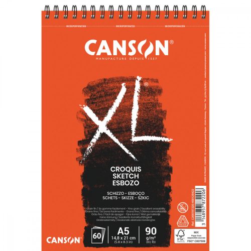 Canson "XL" Croquis A5 felülspirálos vázlattömb, 60lap