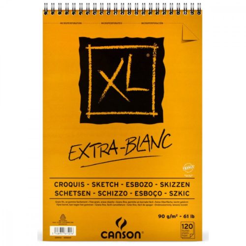 CANSON "XL" CROQUIS EXTRA BLANC, extra fehér, savmentes, skiccpapír-tömb, rövid oldalán spirálkötött,
mikroperforált 90g/m2 120 ív A4