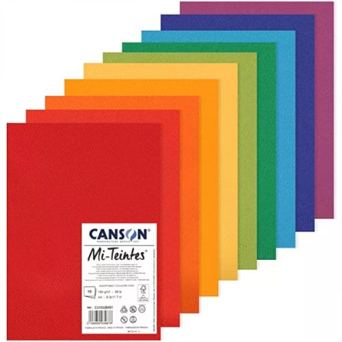 Canson Mi-Teintes pasztellpapír csomag 10 db, A4, 160g - élénk színek