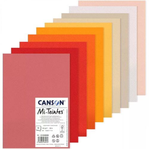 Canson Mi-Teintes pasztellpapír csomag 10 db, A4, 160g - meleg színek