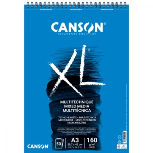 Canson "XL" Mixed Media A3 tömb, 160g, felül spirálos, 50 lap
