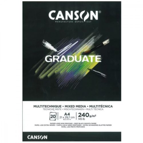 CANSON Graduate MIX MEDIA tömb (fekete), ragasztott, 240g/m2, 20 lap, A4