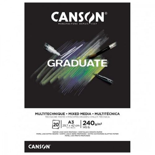 CANSON Graduate MIX MEDIA tömb (fekete), ragasztott, 240g/m2, 20 lap, A3 