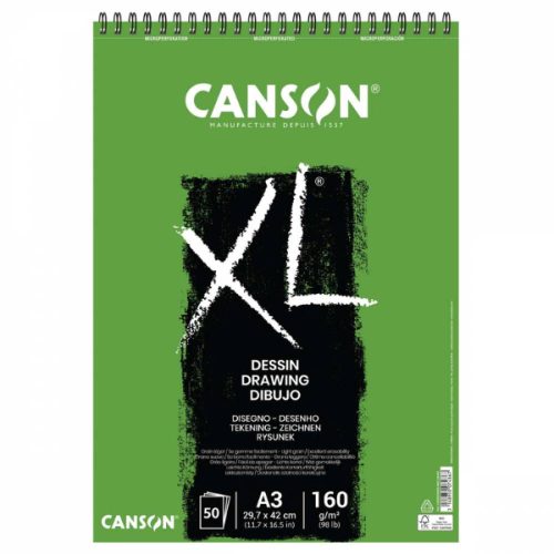 CANSON "XL" DESSIN, természetes fehér, savmentes rajzpapír-tömb, rövid oldalán spirálkötött, mikroperforált 160g/m2
50 ív A3 (C400039089)