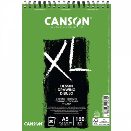 CANSON "XL" DESSIN, természetes fehér, savmentes rajzpapír-tömb, rövid oldalán spirálkötött, mikroperforált 160g/m2
30 ív A5 - C400082841