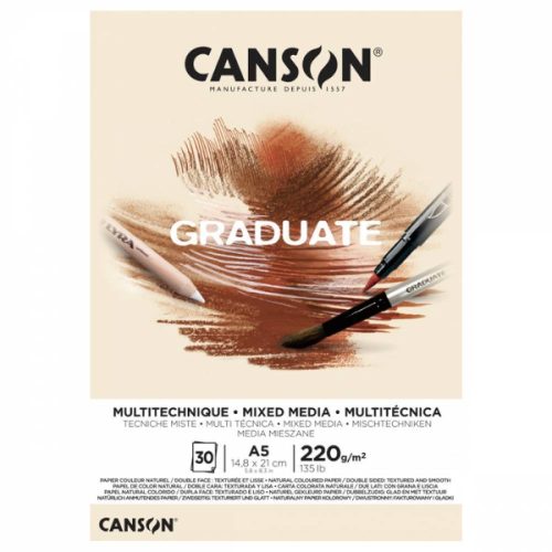 CANSON Graduate Natural MIX MEDIA tömb (natur), ragasztott, 220g/m2, 30 lap, A5