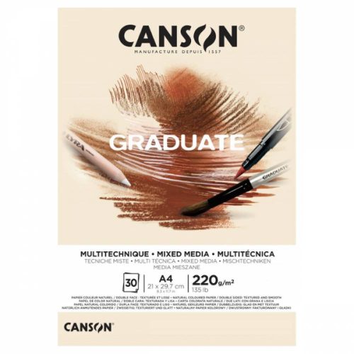 CANSON Graduate Natural MIX MEDIA tömb (natur), ragasztott, 220g/m2, 30 lap, A4